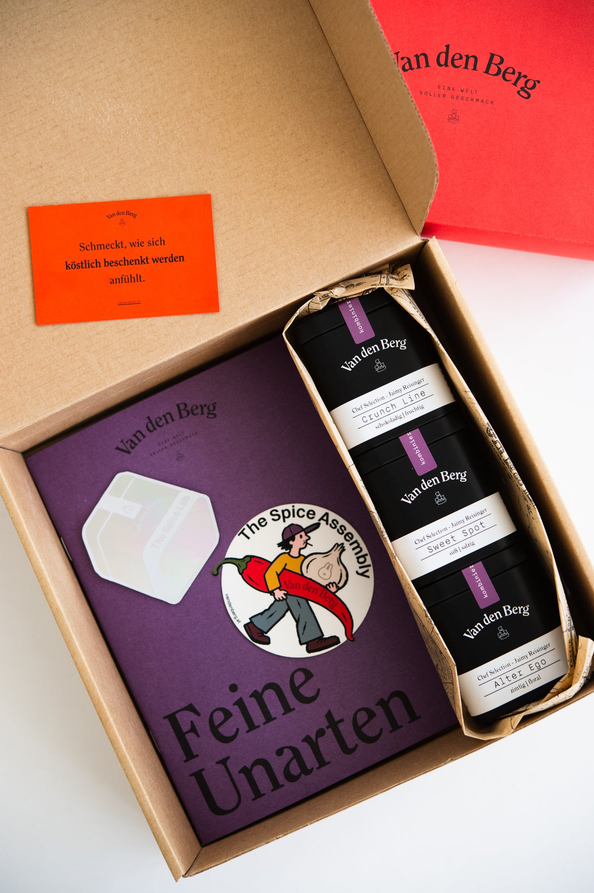 Signature Gewürzbox von Van den Berg × Jaimy Reisinger mit Sweet Spot, Crunch Line, Alter Ego und Rezeptheft
