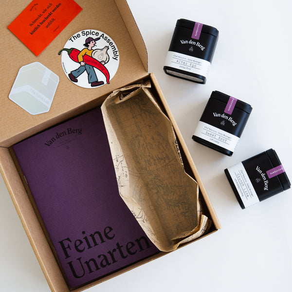 Signature Gewürzbox von Van den Berg × Jaimy Reisinger mit Sweet Spot, Crunch Line, Alter Ego und Rezeptheft
