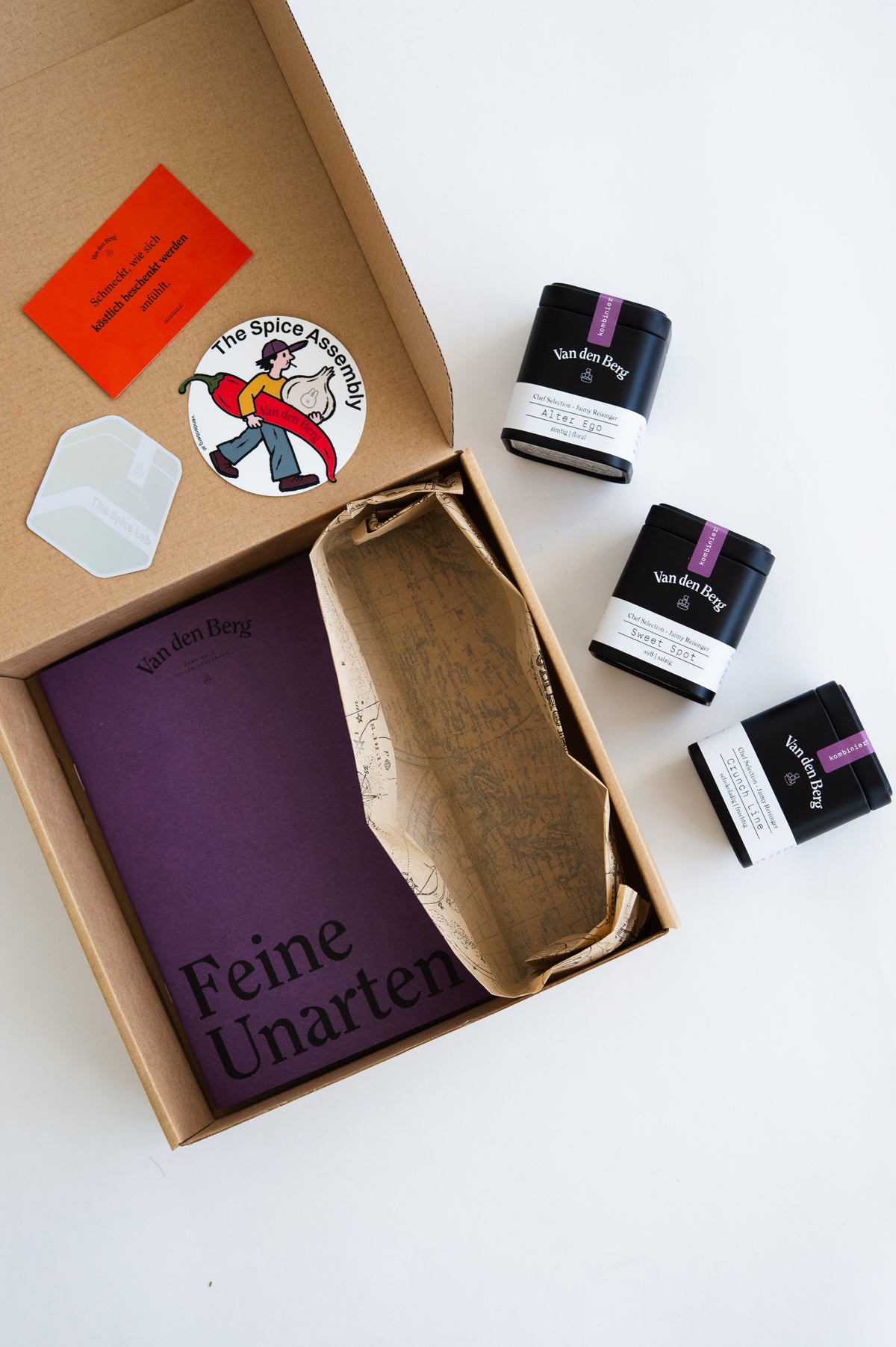 Signature Gewürzbox von Van den Berg × Jaimy Reisinger mit Sweet Spot, Crunch Line, Alter Ego und Rezeptheft